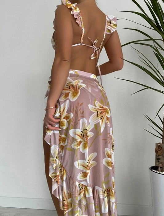 Juego de bikini de tres piezas con estampado floral