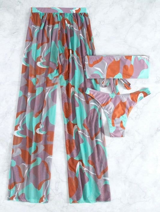 Juego de bikini de tres piezas estampado