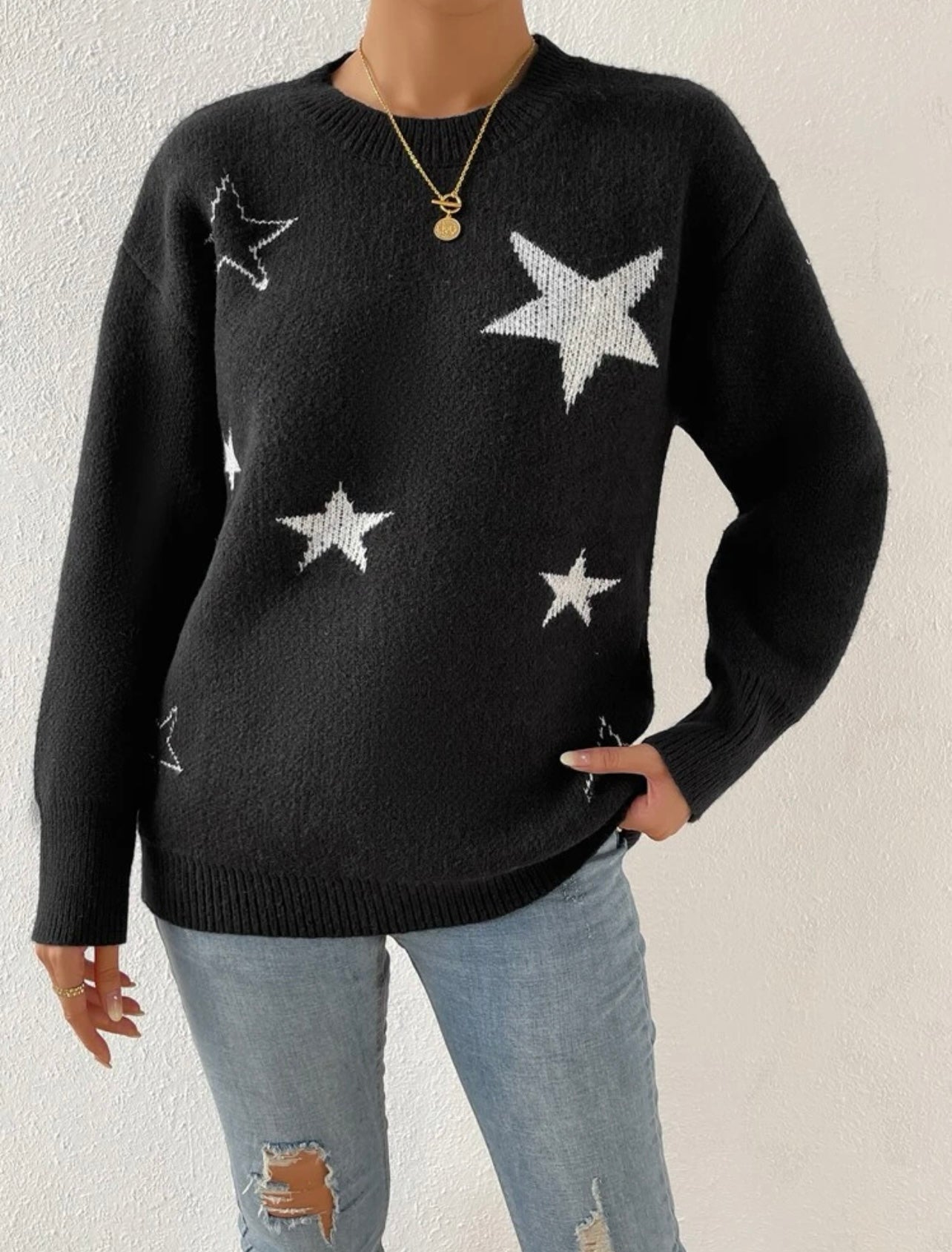 Jersey con patrón de estrella de hombros caídos
