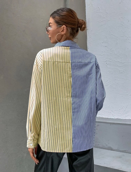 Camisa de color combinado de rayas verticales bajo asimétrico