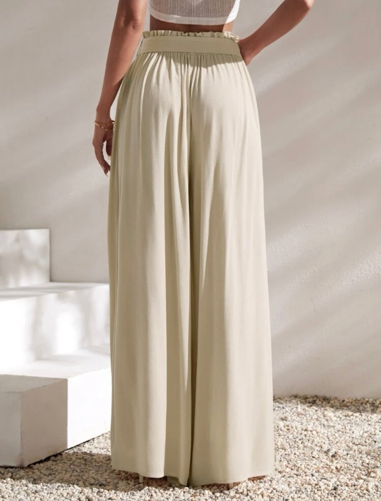 Pantalones de pierna ancha de cintura con volante