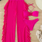 Juego de bikini de tres piezas halter con pantalones Cover up