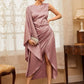 Vestido asimétrico jacquard de muslo con abertura